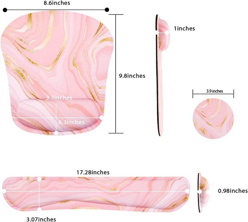 Yunoble Memory Foam Ergonomic Keyboard Wrist Rest Pad and Mouse Wrist Rest Support Mouse Pad Set for Office Gaming Easy Typing-Pink Fluid - Image 5